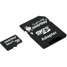Карта памяти SmartBuy microSDXC Class 10 30MB/s 64GB SB64GBSDCL10-01 + адаптер на SD